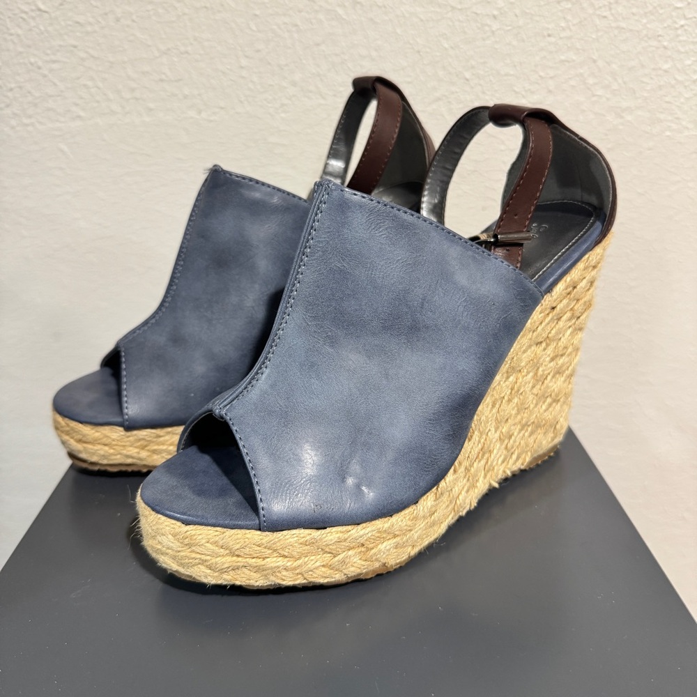 Gabriella Rocha Miranda Blue and Brown Espadrille Wedges NIB